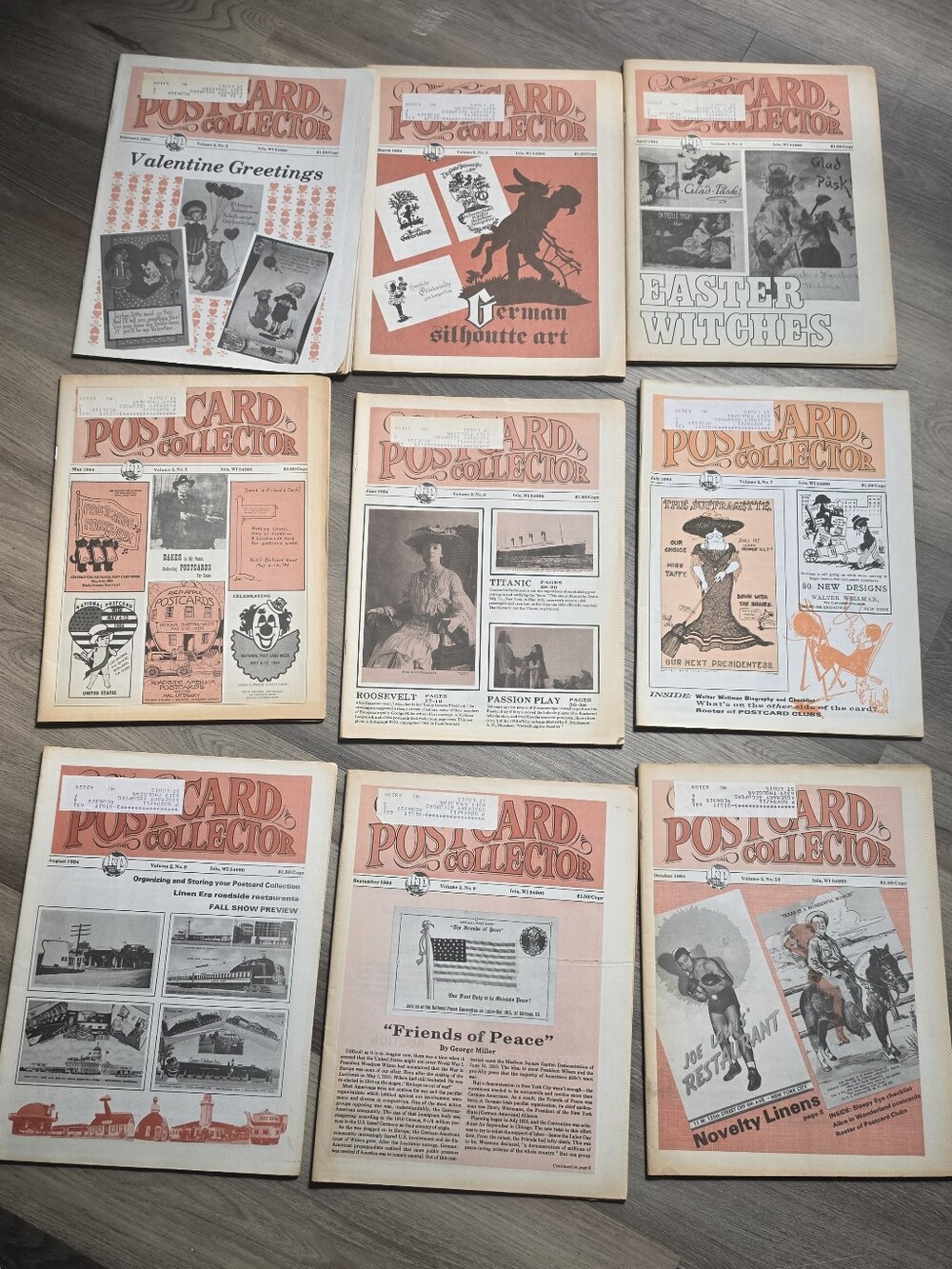 Vintage Postcard Collector Magazine Lot of 9 Issues 1984 Titanic Suffragette